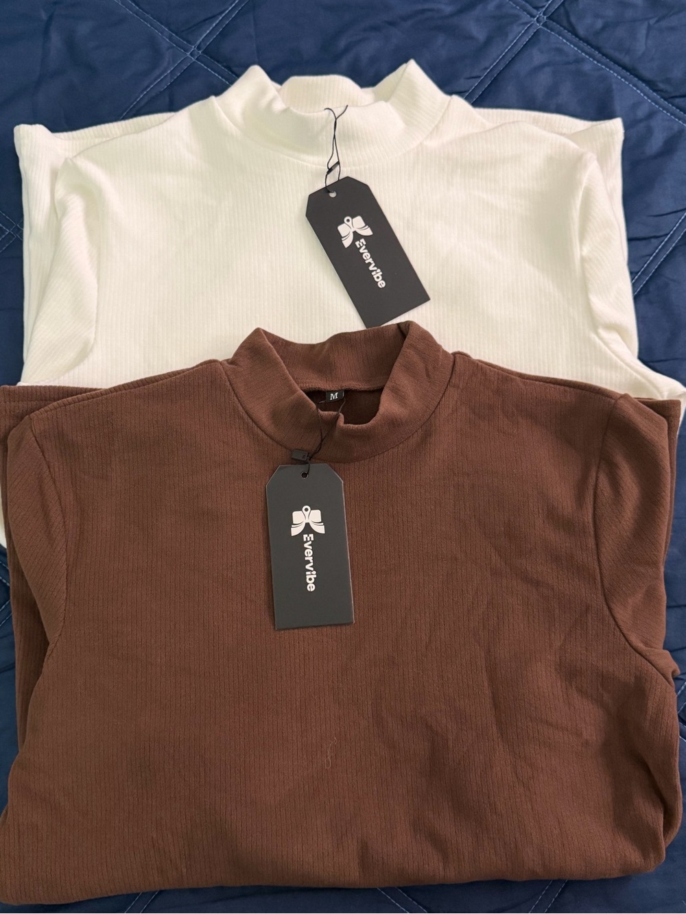 Womens Ribbed Mock Neck thermal top Cream & Brown
